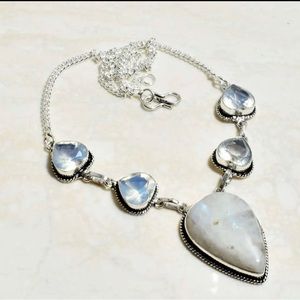 #102 Rainbow Moonstone & Heart Shaped Opalite Necklace NWOT